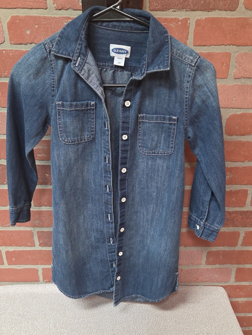 Old Navy Blue Denim Button-Front Girls' Shirt Sz Sm 6-7